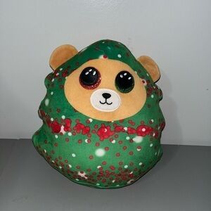 Ty Squishy Beanie Everett Christmas Tree Bear 10" Plush